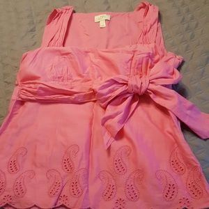 Ann Taylor pink thick strap patterned shirt